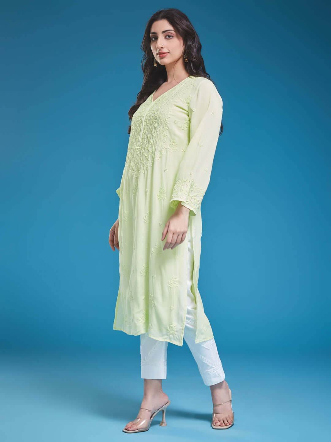 AAINA Chikankari Modal Kurta - KRI CHIKANKARI